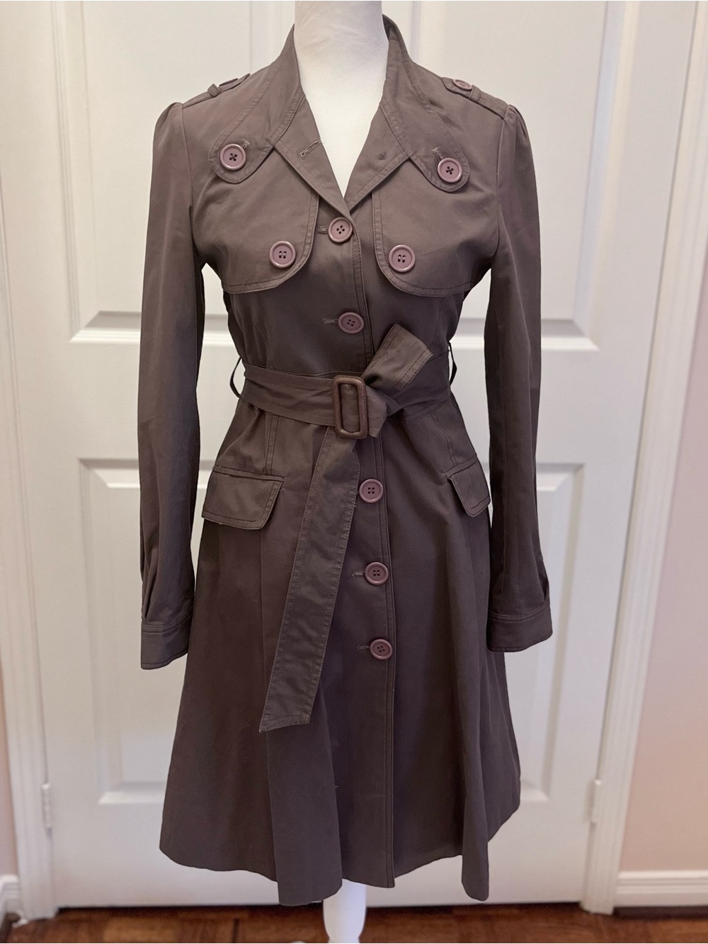 DAEUN Fitted Trench Coat Belted Deep Plum Size S